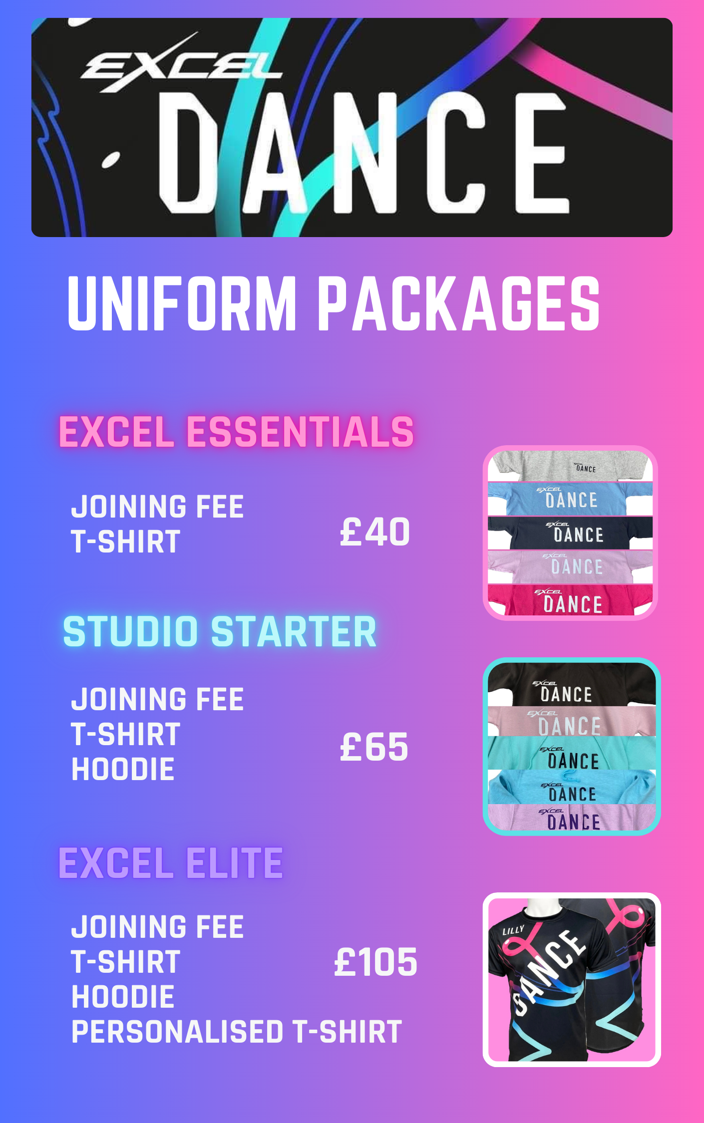 Excel Dance New Students: Joining package options